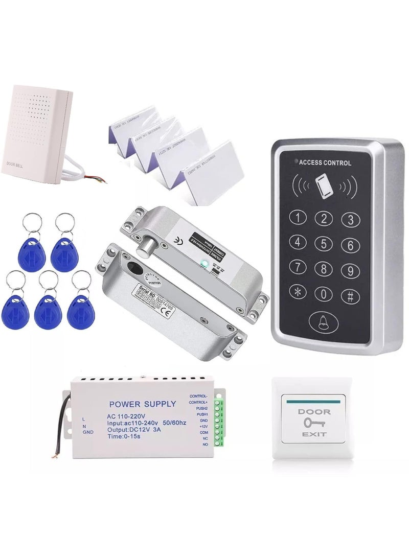 jenix Jenix Open Surface Drop Bolt Lock Kit Including RFID Access Control Power Supply Exit Button Tag and RFID Cards Full Set Access Control Kit Door Entry System  - Image 1
