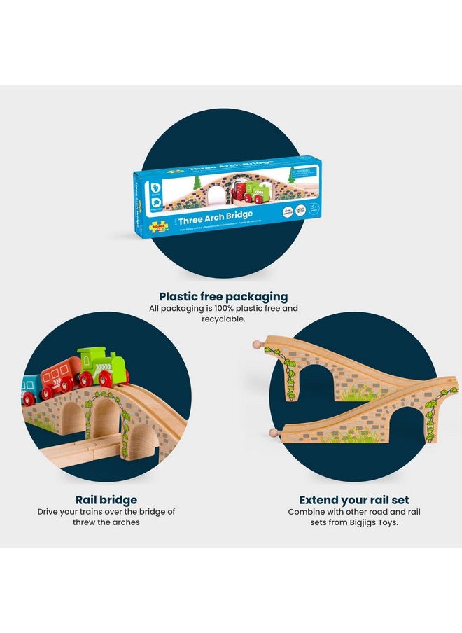 Bigjigs Rail Bigjigs Rail Three Arch Bridge, Wooden Toys, Wooden Arch, Bigjigs Train Accessories, Train Toys, Wooden Train Sets, Wooden Toys for 3 4 5 Year Olds  - Image 3