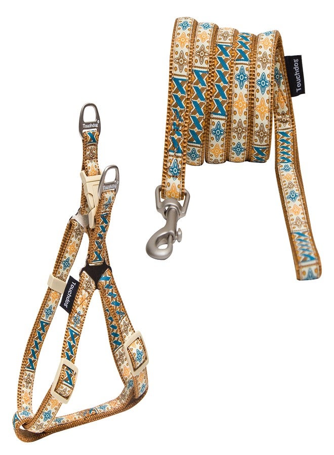 TOUCHDOG 'Caliber' Embroidered Designer Fashion Pet Dog Leash and Harness Combination, Medium, Brown - Image 1