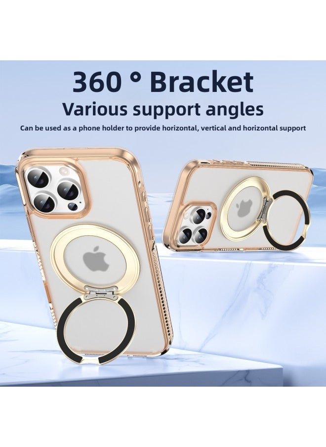 Generic - Suitable For Iphone 16promax Mobile Phone Case Camera Button Full Bag Magnetic Pivot Case For Iphone16pro Mobile Phone-Color:[Pink Pink] With Camera Active Button-Magnetic Bracket-Applicable Model:For Iphone 16pro - Image 1