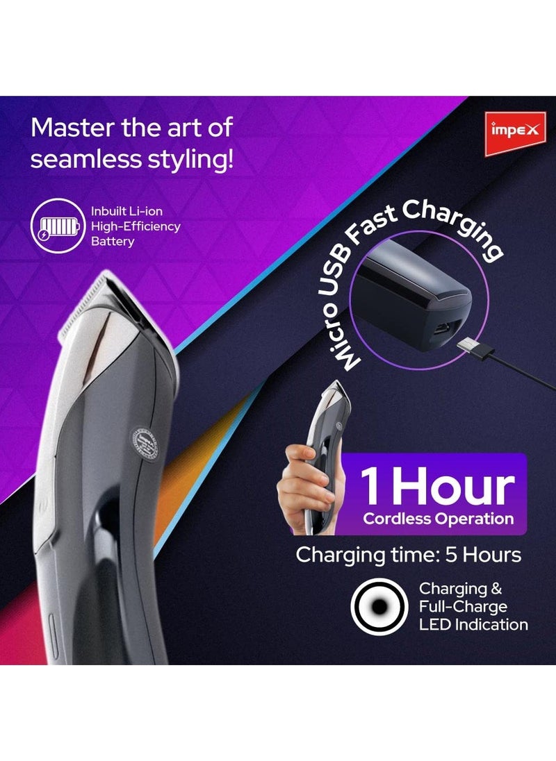 Impex Rechargeable Hair Trimmer with High-Capacity Battery Perfect for Home and Saloon Styling, for Men Micro USB Fast Charging  - Image 2