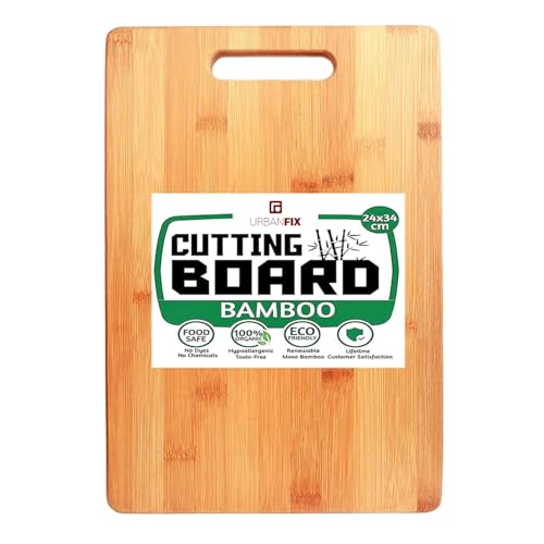 UrbanFix Premium Anti-Microbial Natural Bamboo Wood Chopping Cutting Board for Kitchen Vegetables, Fruits, BPA Free, Eco-Friendly, Anti-Bacterial Durable and Easy to Clean (34 x 24cm). - Image 1