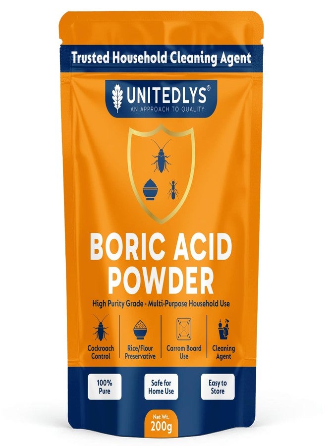 Unitedlys 200g Boric Acid Powder for Cockroaches Control | Multi Purpose Cleaner Powder for Household Cleaning, Carrom Board Use & Rice Storage Protection | Effective & Safe Stain Remover for Kitchen - Image 1