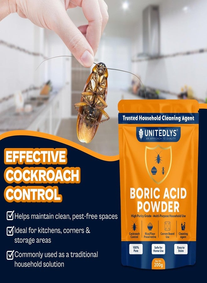 Unitedlys 200g Boric Acid Powder for Cockroaches Control | Multi Purpose Cleaner Powder for Household Cleaning, Carrom Board Use & Rice Storage Protection | Effective & Safe Stain Remover for Kitchen - Image 4