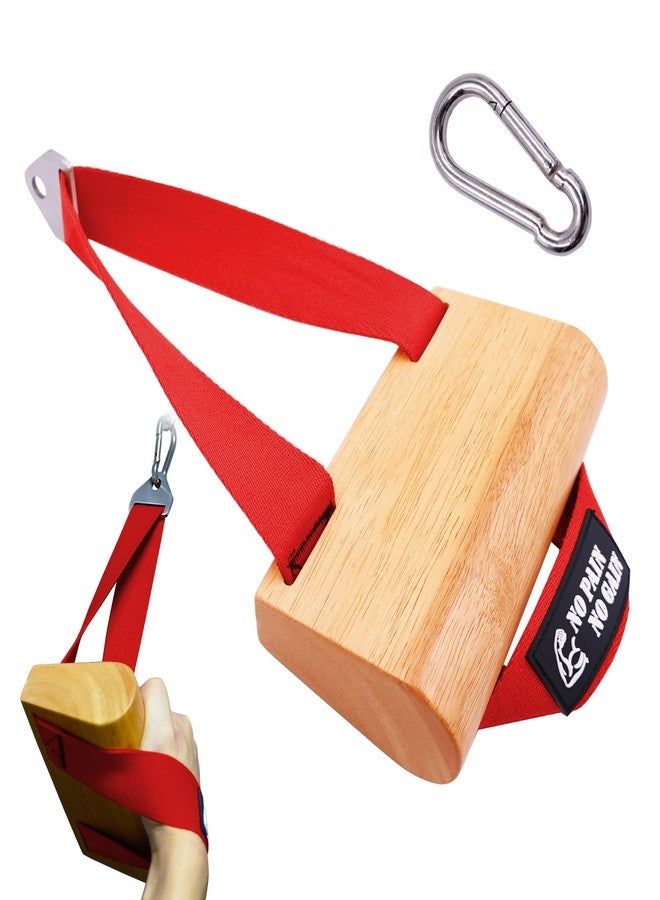 Lights Mountain Ergonomic Arm Wrestling Handle with Wooden Grip, Wrist & Forearm Strength Training Attachment for Cable Machines (Red) - Image 1