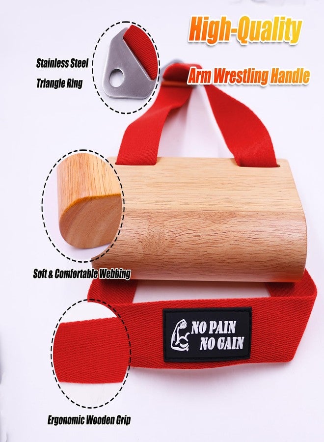 Lights Mountain Ergonomic Arm Wrestling Handle with Wooden Grip, Wrist & Forearm Strength Training Attachment for Cable Machines (Red) - Image 3