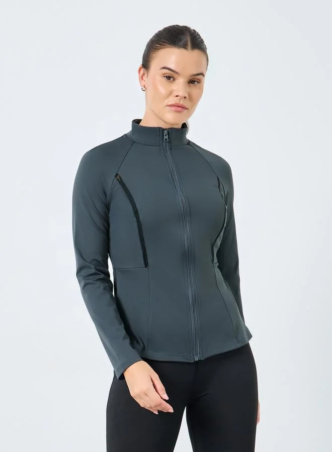 Styli Active Side Mesh Peep Panel Half Zip Up Top