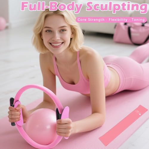 VIOXIA Pilates Kit for Home Workouts Pilates Equipment Set with Ring Ball Resistance Bands Pilates Accessories Pilates Essentials Kit for Women Pilates Sets for Home ExercisePink - Image 3