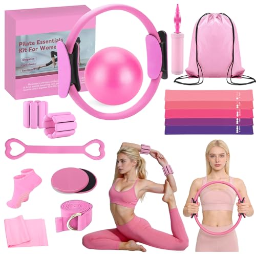 VIOXIA Pilates Kit for Home Workouts Pilates Equipment Set with Ring Ball Resistance Bands Pilates Accessories Pilates Essentials Kit for Women Pilates Sets for Home ExercisePink - Image 1