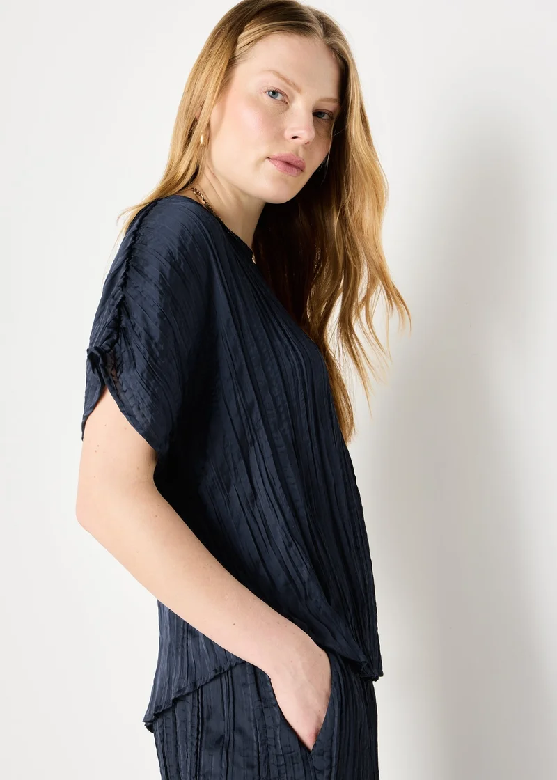 Matalan Navy Et Vous Navy Crinkle Satin Co Ord Top for Women | Best Price UAE