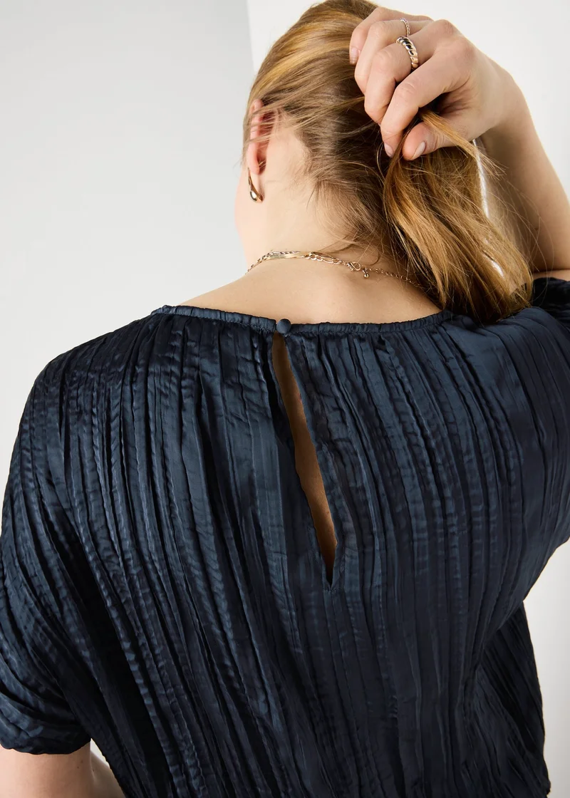 ماتلان Et Vous Navy Crinkle Satin Co Ord Top