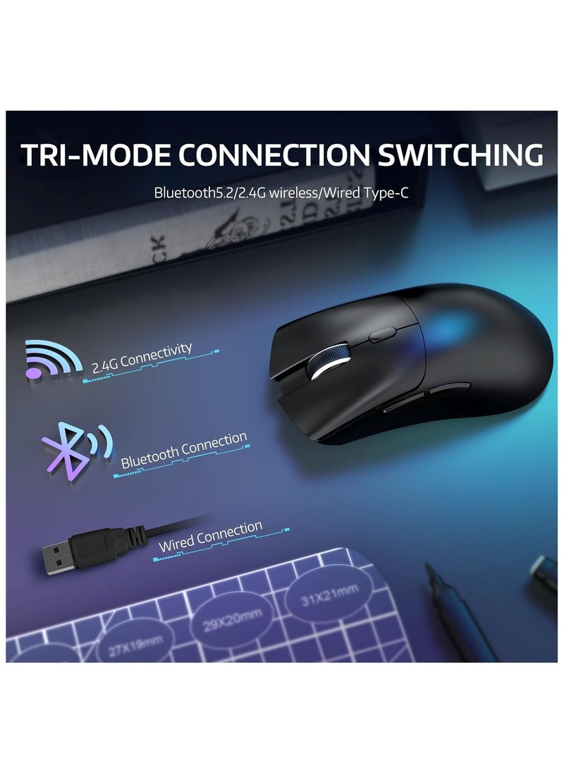 MANBASNAKE - ATTACK SHARK R1 Wireless Gaming Mouse,Tri-Mode Connection (2.4G/Wired/BT5.2),55g Lightweight,18K DPI Optical Sensor,HUYU 20 Million Key Life,Ergonomic Design,for PC/Laptop/Win/Mac(Black) - Image 1