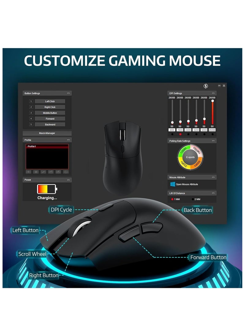 MANBASNAKE - ATTACK SHARK R1 Wireless Gaming Mouse,Tri-Mode Connection (2.4G/Wired/BT5.2),55g Lightweight,18K DPI Optical Sensor,HUYU 20 Million Key Life,Ergonomic Design,for PC/Laptop/Win/Mac(Black) - Image 1