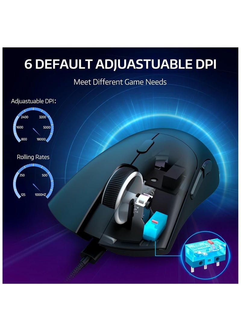 MANBASNAKE - ATTACK SHARK R1 Wireless Gaming Mouse,Tri-Mode Connection (2.4G/Wired/BT5.2),55g Lightweight,18K DPI Optical Sensor,HUYU 20 Million Key Life,Ergonomic Design,for PC/Laptop/Win/Mac(Black) - Image 1