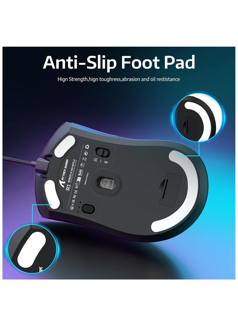MANBASNAKE - ATTACK SHARK R1 Wireless Gaming Mouse,Tri-Mode Connection (2.4G/Wired/BT5.2),55g Lightweight,18K DPI Optical Sensor,HUYU 20 Million Key Life,Ergonomic Design,for PC/Laptop/Win/Mac(Black) - Image 1