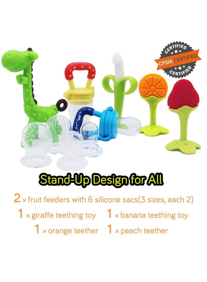 QUALEAP Stand-Up Teething Toys For Babies 0-6 Months 6-12 Months - Teethers With 2 × Baby Fruit Feeders And 4 × Baby Teether - Bpa Free/Freezer Free - Different Soft Textures For Infant And Toddlers (Green) - Image 2