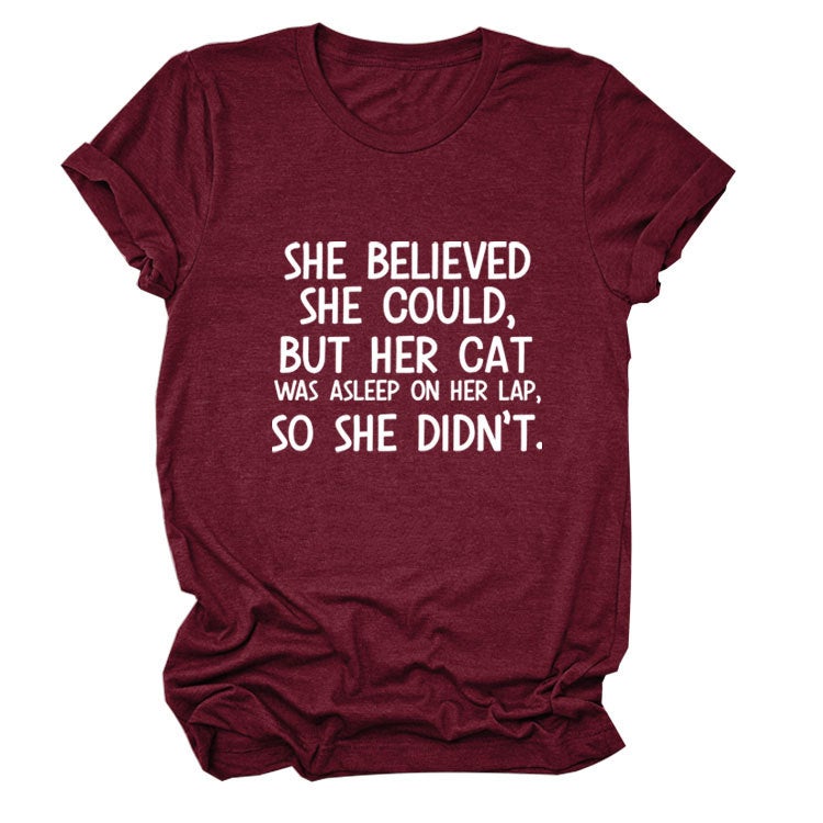She Believed She C Letter Printed Loose T-Shirt Versatile and Comfortable Short Sleeves - Image 1