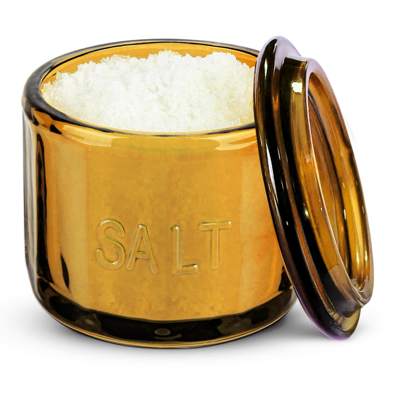 KooK Glass Salt Cellar, with Lid, Embossed Pressed Glass, Clear Storage Container, for Coffee, Sugar, Spices and Candies, Handwash Only, 10 oz, (Vintage) - Image 1