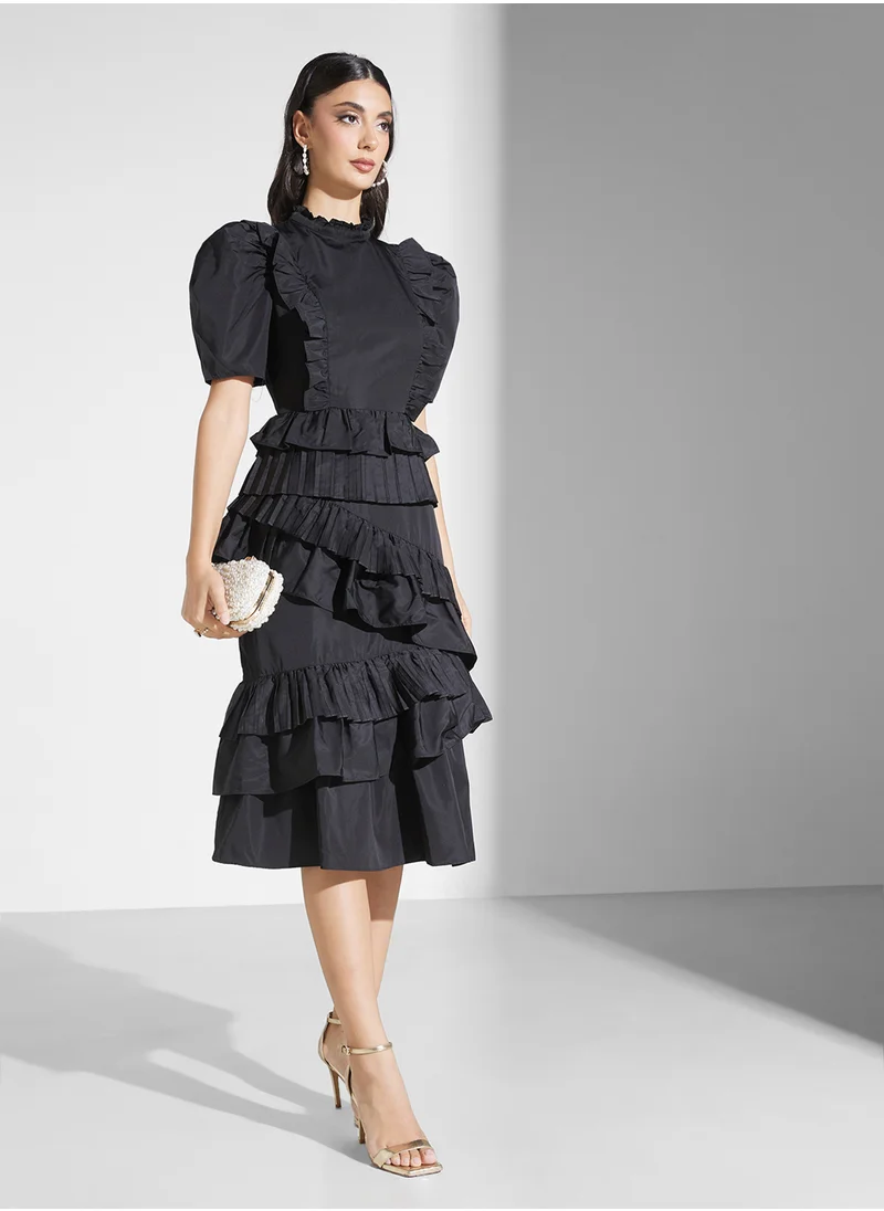 True Decadence Balloon Sleeve Ruffle Dress