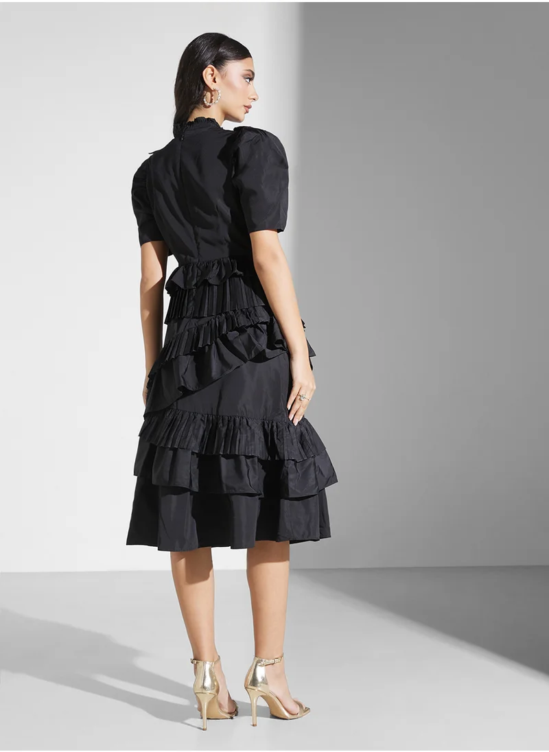 True Decadence Balloon Sleeve Ruffle Dress