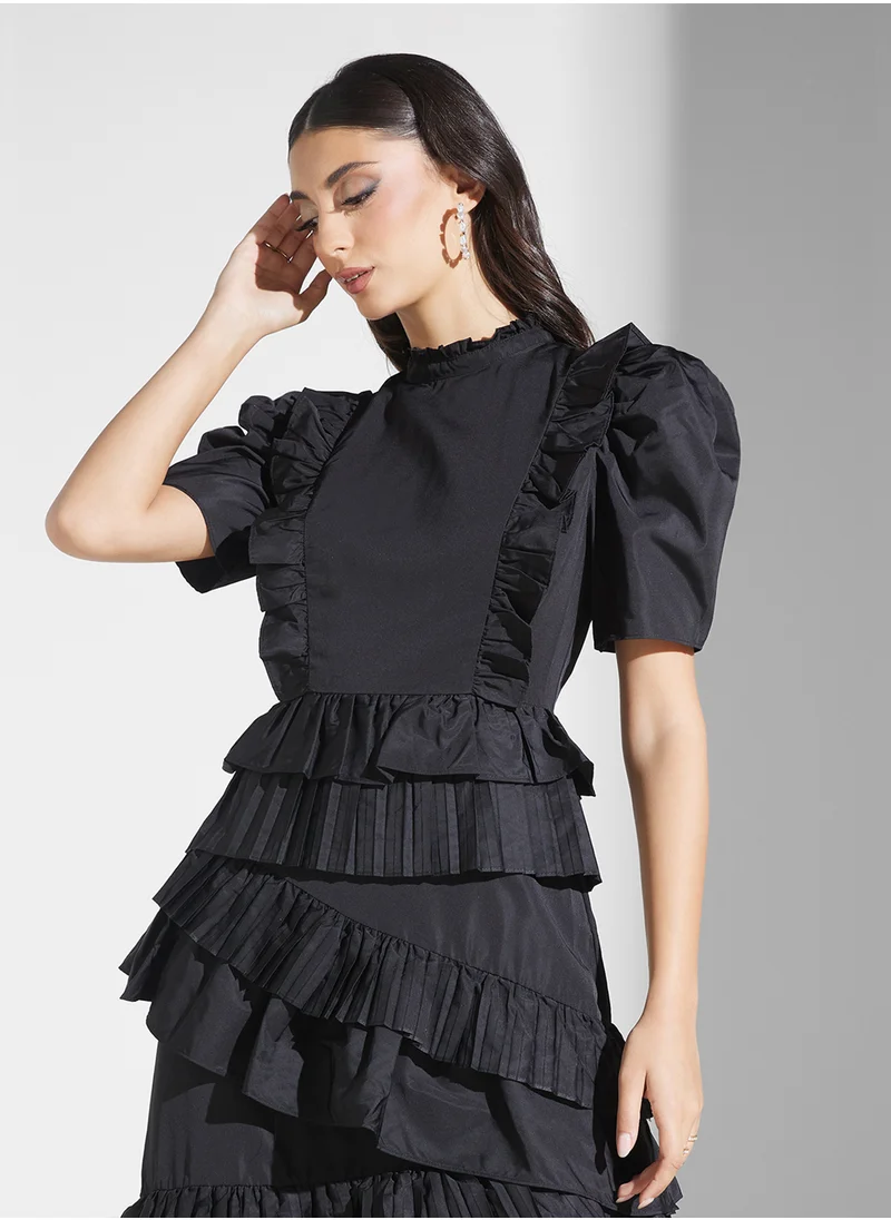 True Decadence Balloon Sleeve Ruffle Dress