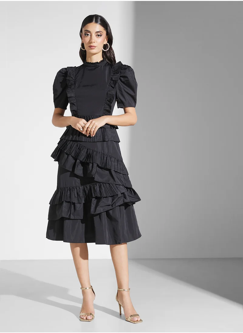 True Decadence Balloon Sleeve Ruffle Dress