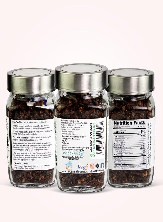 Pure Tree Certified Organic Laung | 100 Gm | Glass Jar | Organic Cloves Whole | Lavang Whole Spices | Aromatic & Flavorful Clove Seeds Khada Masala | Dried Cloves | Lavangam - Image 2