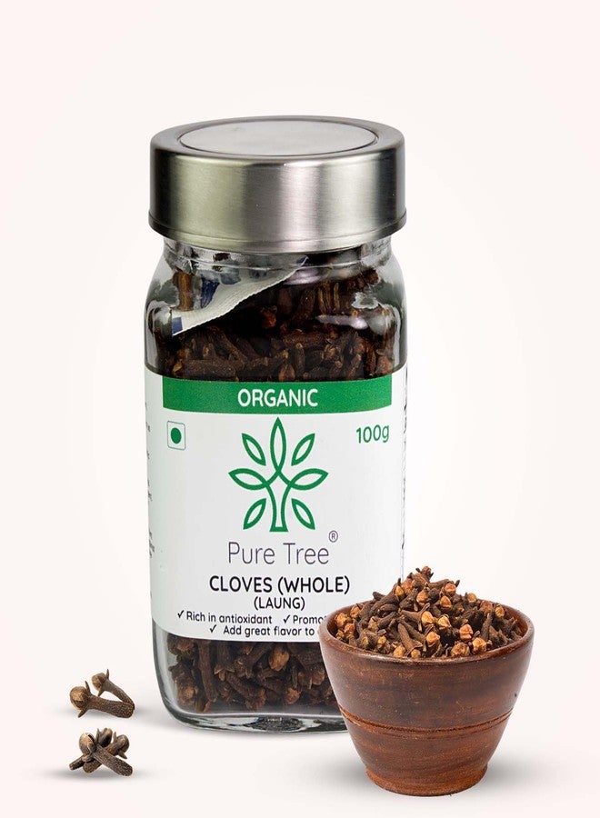 Pure Tree Certified Organic Laung | 100 Gm | Glass Jar | Organic Cloves Whole | Lavang Whole Spices | Aromatic & Flavorful Clove Seeds Khada Masala | Dried Cloves | Lavangam - Image 1