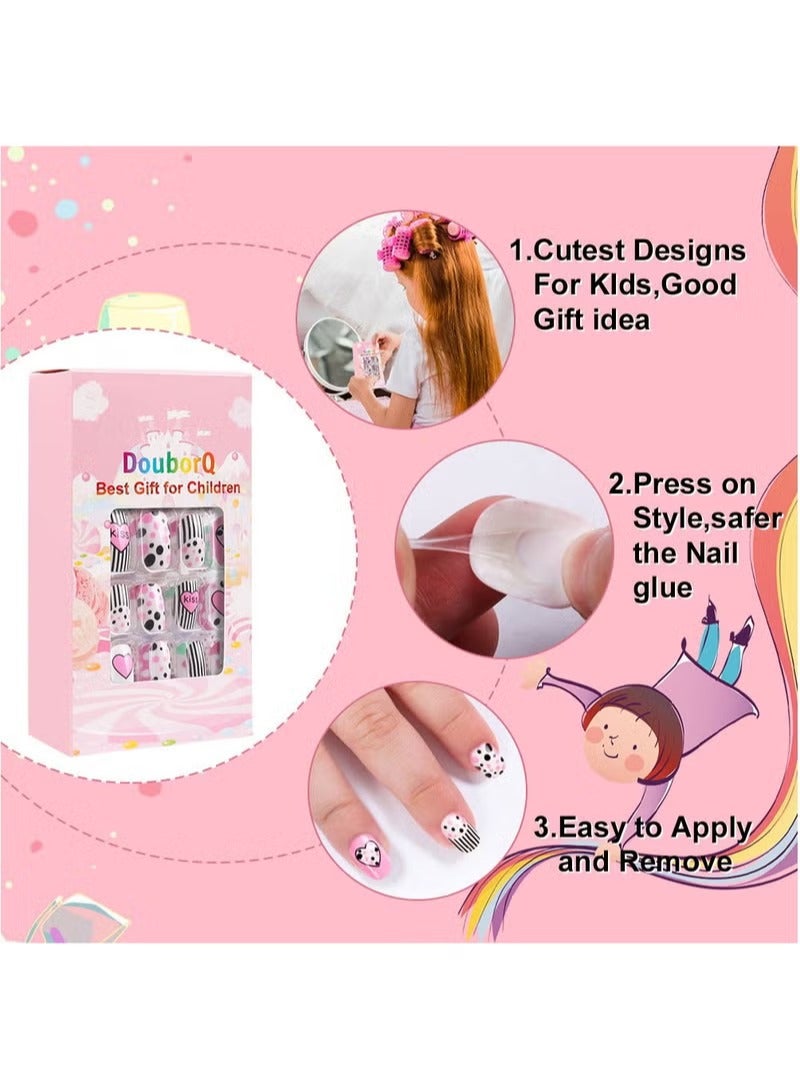 دوبورك 120 قطعة أظافر صناعية لطيفة متعددة الألوان، أظافر صناعية للأطفال، 120 قطعة من أطراف الأظافر الصناعية المزيفة للفتيات ذات الغطاء الكامل والقصيرة للتزيين - Image 3