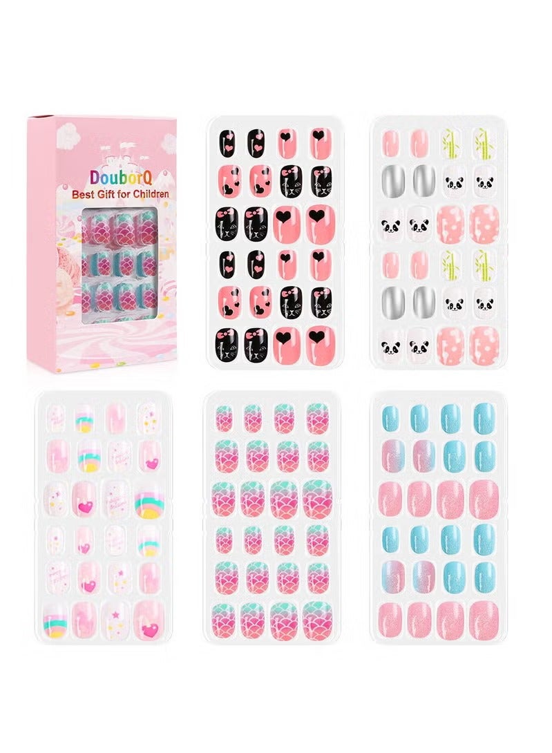 دوبورك 120 قطعة أظافر صناعية لطيفة متعددة الألوان، أظافر صناعية للأطفال، 120 قطعة من أطراف الأظافر الصناعية المزيفة للفتيات ذات الغطاء الكامل والقصيرة للتزيين - Image 1