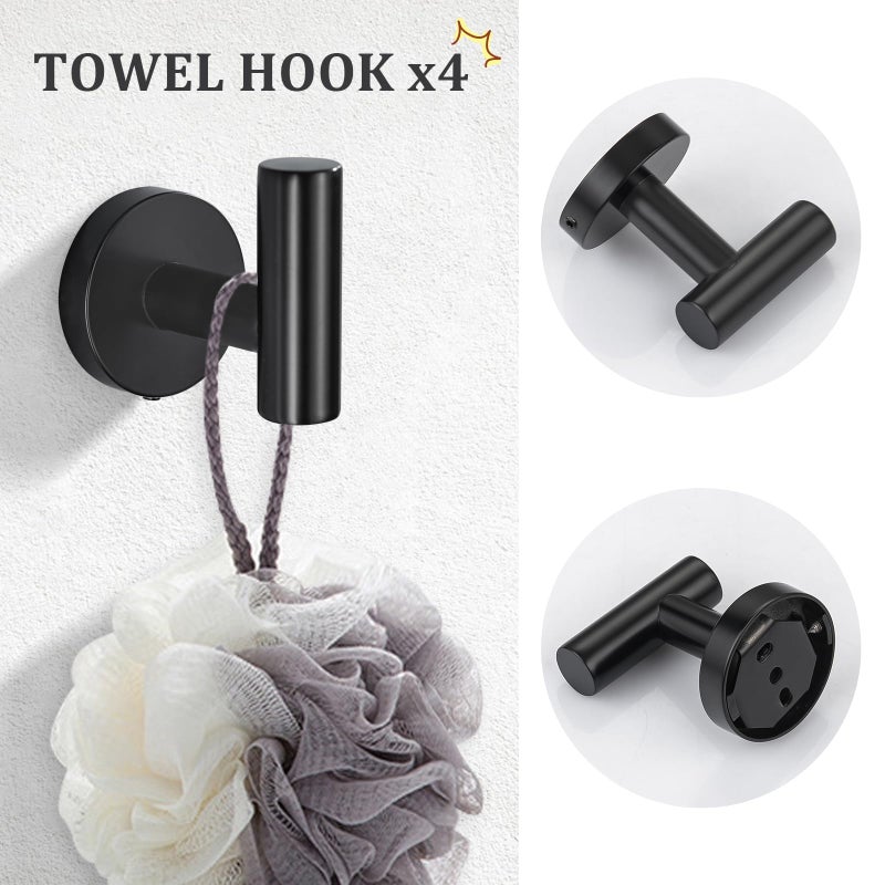 TURS Matte Black 10 Pieces Bathroom Hardware Set  SUS304 Stainless Steel 24 Inch Bath Towel Bar Set  Round Bathroom Accessories Kit Wall Mounted - Image 5