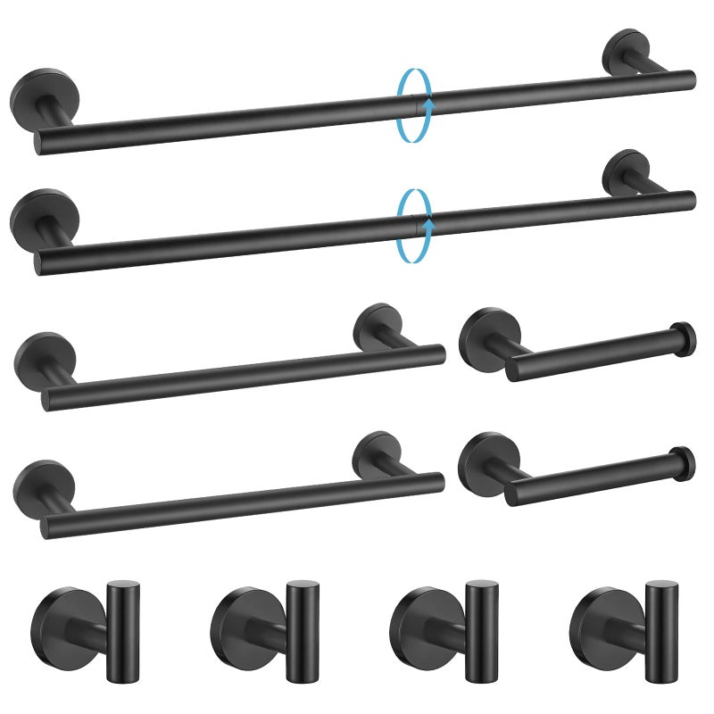 TURS Matte Black 10 Pieces Bathroom Hardware Set  SUS304 Stainless Steel 24 Inch Bath Towel Bar Set  Round Bathroom Accessories Kit Wall Mounted - Image 1