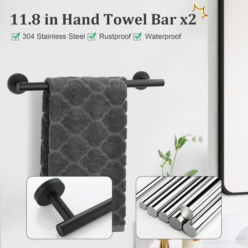 TURS Matte Black 10 Pieces Bathroom Hardware Set  SUS304 Stainless Steel 24 Inch Bath Towel Bar Set  Round Bathroom Accessories Kit Wall Mounted - Image 3