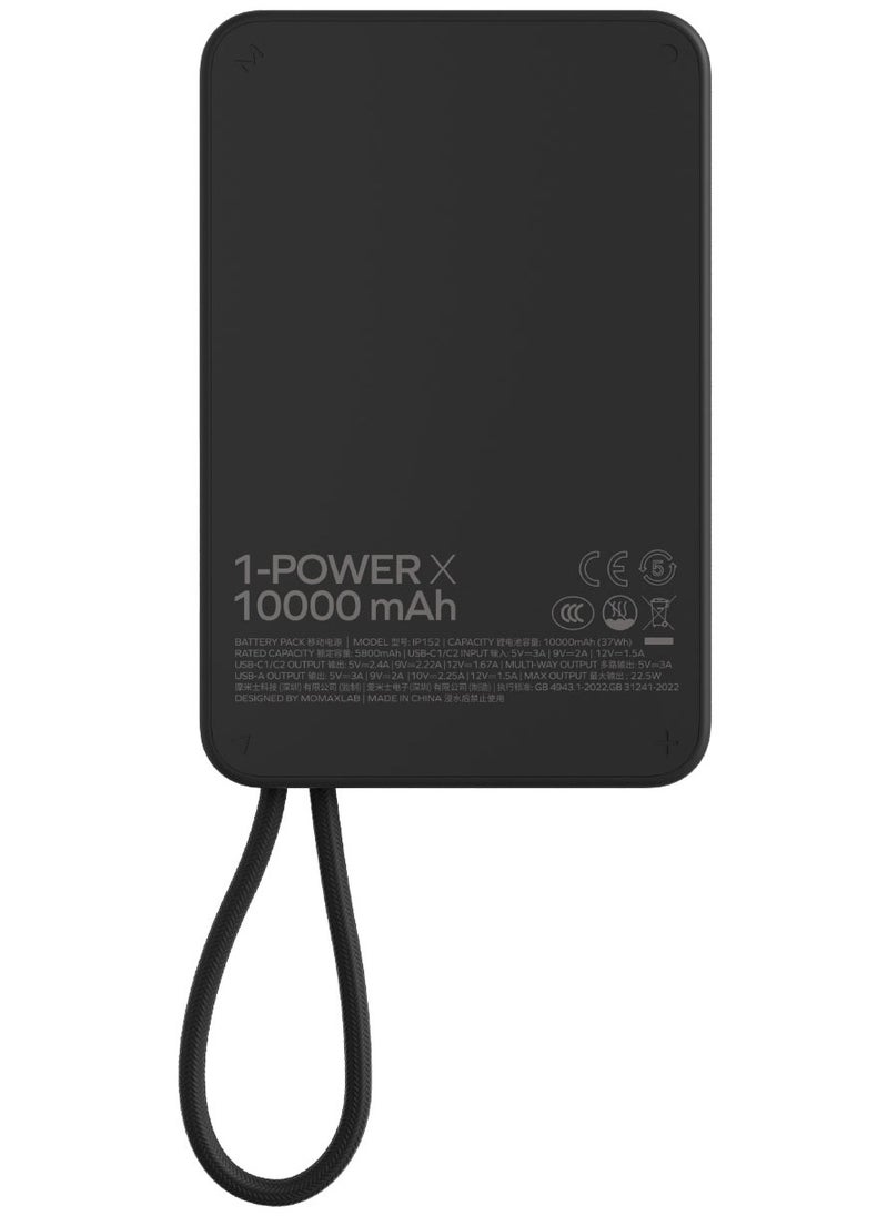 Momax - 1-Power X Battery Pack 10000 mAh Power Bank with Built-in USB-C PD Cable - Black - Image 1