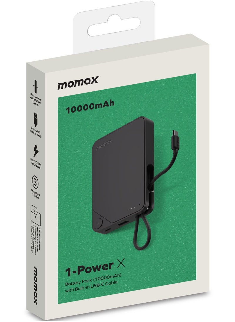 Momax - 1-Power X Battery Pack 10000 mAh Power Bank with Built-in USB-C PD Cable - Black - Image 1