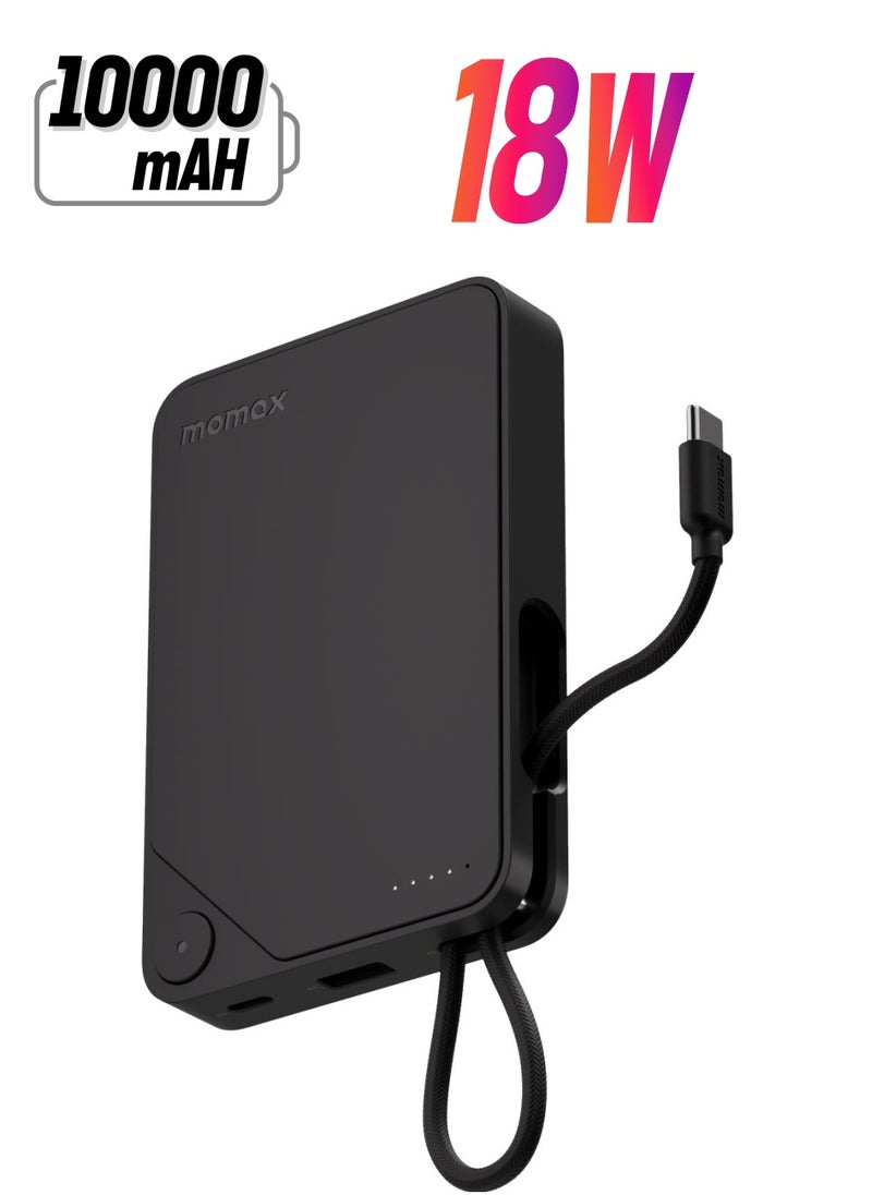 Momax - 1-Power X Battery Pack 10000 mAh Power Bank with Built-in USB-C PD Cable - Black - Image 1