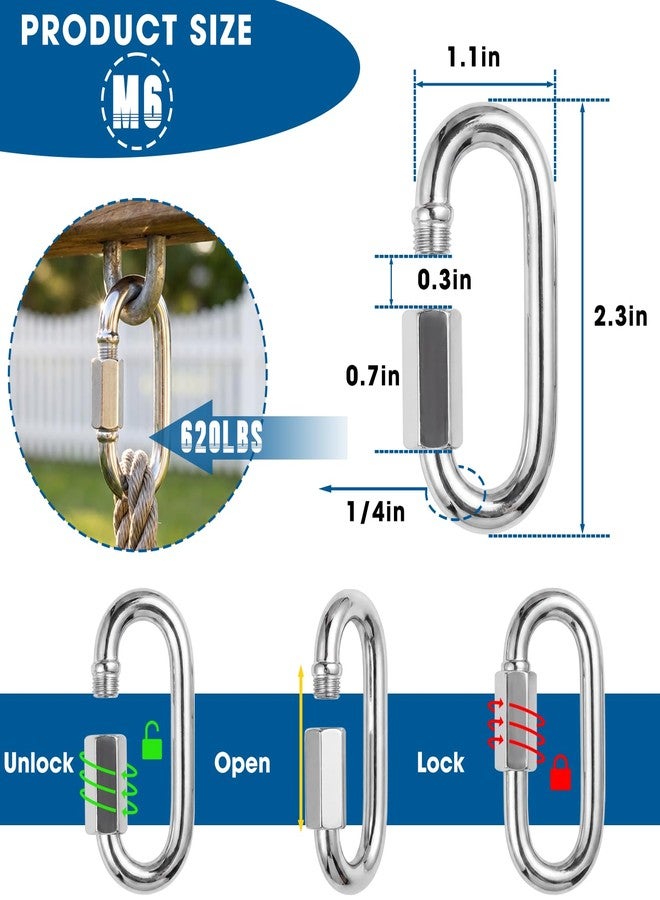 EVANCENT 100PCS Quick Links, 1/4 Inch Diameter Quick Chain Link 620lbs Capacity, Heavy Duty Carabiner Clips Galvanized Thread Quick Link D Shape Locking Carabiner for Safety Chain Swing Gym Hammock - Image 2