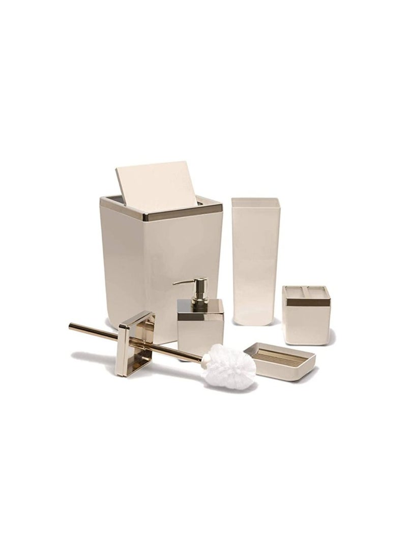 بريمانوفا طقم حمام 5 قطع توكسانا من سلة سعة 6 لتر - موزع صابون سائل - حامل صابون - فرشاة تنظيف المرحاض - حامل فرشاة الأسنان ومعجون الأسنان-بيج مع الإطار ذهبي - Image 2