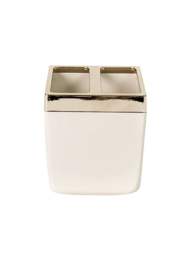 بريمانوفا طقم حمام 5 قطع توكسانا من سلة سعة 6 لتر - موزع صابون سائل - حامل صابون - فرشاة تنظيف المرحاض - حامل فرشاة الأسنان ومعجون الأسنان-بيج مع الإطار ذهبي - Image 5