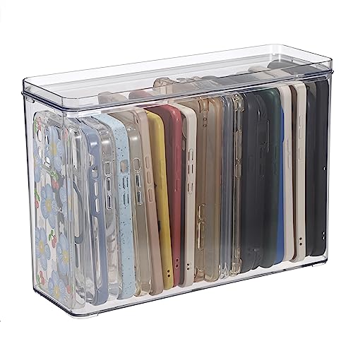 BTSKY Clear Phone Case Organizer Stackable Storage Box with Lid for Cell Phone Cases Multifunctional Phone Case Storage Holder for Desk Accessories Plastic Storage Box for Table Cupboard Cabinet - Image 1