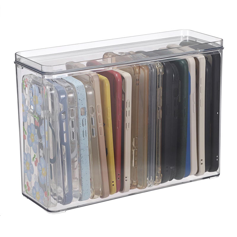 BTSKY Clear Phone Case Organizer Stackable Storage Box with Lid for Cell Phone Cases Multifunctional Phone Case Storage Holder for Desk Accessories Plastic Storage Box for Table Cupboard Cabinet - Image 2