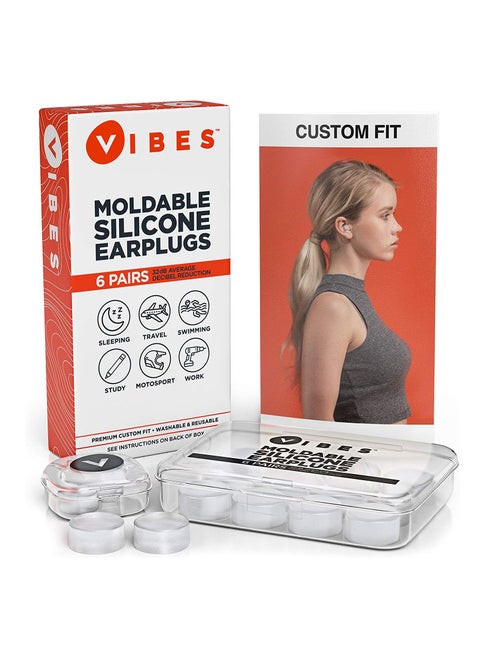 Silicone Ear Plugs - 6 Pairs Vibes Reusable Earplugs For Sleep, Custom Waterproof Moldable Gel, 32 dB Best Sound Blocking Earplug, Noise Reduction in Sleeping, Travel, Swimming, Studying, Construction