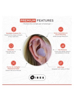 Vibes Silicone Ear Plugs - 6 Pairs Vibes Reusable Earplugs For Sleep, Custom Waterproof Moldable Gel, 32 dB Best Sound Blocking Earplug, Noise Reduction in Sleeping, Travel, Swimming, Studying, Construction  - Image 2