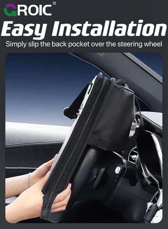 GROIC 3 in 1 Steering Wheel Eating Tray, Car Back Seat Laptop Desk, Multifunctional Car Office Bag, Car Work Table for Writing, Car Organizer for Kids, Commuters, Family  - Image 3