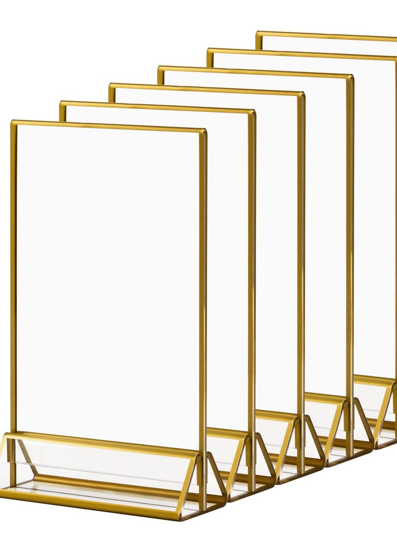 GROWSTEADY حامل علامة ذهبي أكريليك 4 × 6 إطارات صور أكريليك ذهبية شفافة حامل قائمة مزدوج الجوانب لطاولة الزفاف رقم 6 عبوات - Image 1