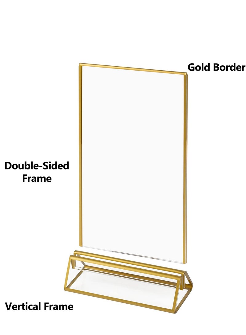 GROWSTEADY حامل علامة ذهبي أكريليك 4 × 6 إطارات صور أكريليك ذهبية شفافة حامل قائمة مزدوج الجوانب لطاولة الزفاف رقم 6 عبوات - Image 2