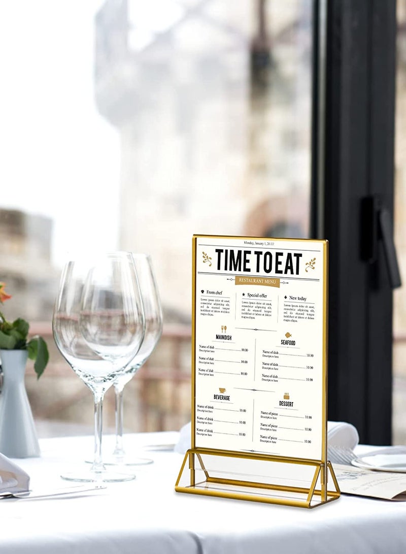 GROWSTEADY حامل علامة ذهبي أكريليك 4 × 6 إطارات صور أكريليك ذهبية شفافة حامل قائمة مزدوج الجوانب لطاولة الزفاف رقم 6 عبوات - Image 4