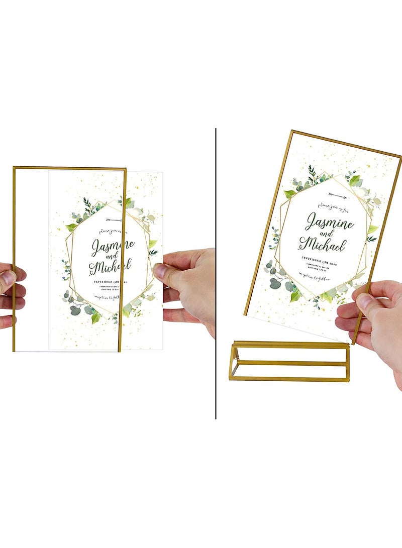 GROWSTEADY حامل علامة ذهبي أكريليك 4 × 6 إطارات صور أكريليك ذهبية شفافة حامل قائمة مزدوج الجوانب لطاولة الزفاف رقم 6 عبوات - Image 3