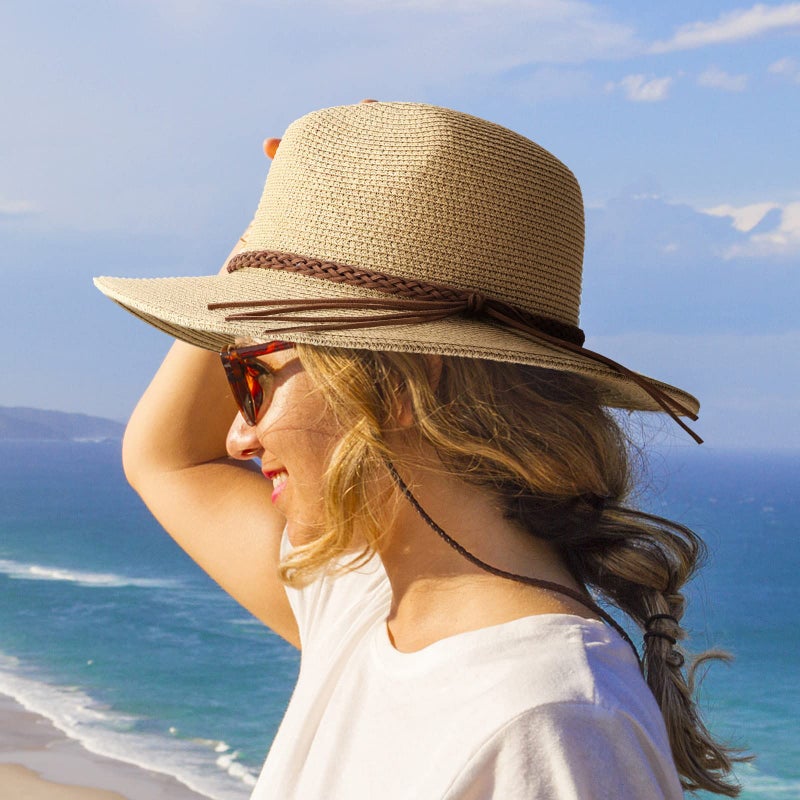 DRESHOW Straw Sun Hat for Women and Men Roll Up Travel Summer Wide Brim Hat Panama Foldable Beach Hat UPF 50+ - Image 4