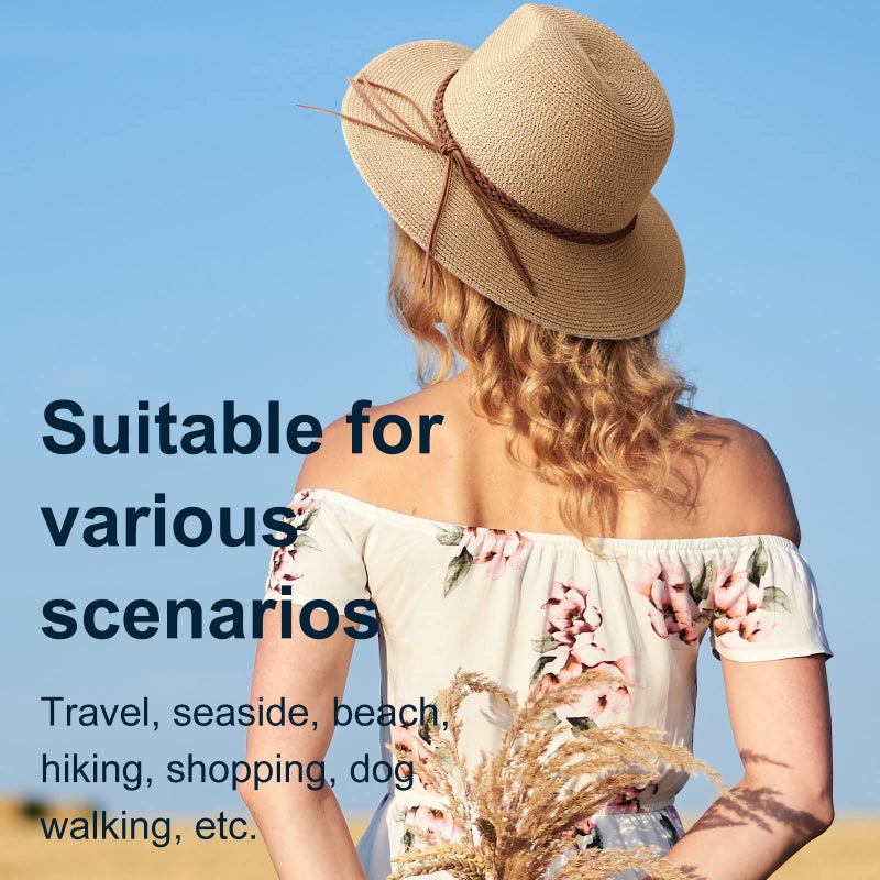 DRESHOW Straw Sun Hat for Women and Men Roll Up Travel Summer Wide Brim Hat Panama Foldable Beach Hat UPF 50+ - Image 3
